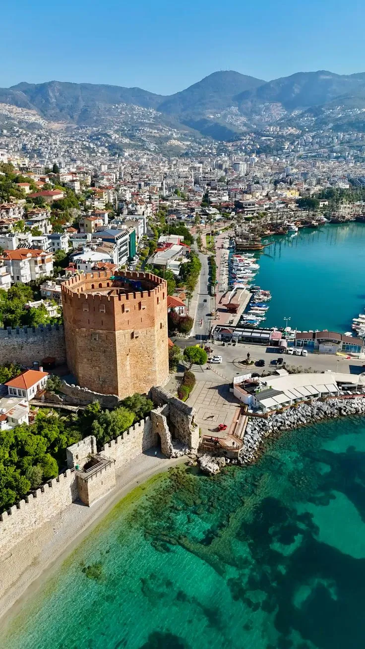 The Red Tower above the shoreline at Alanya