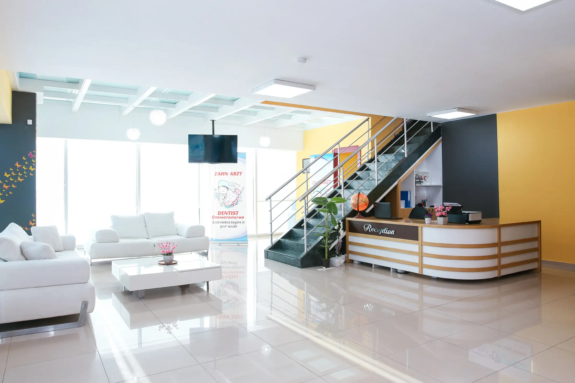 The double-height lobby, with daylight from the stairwell