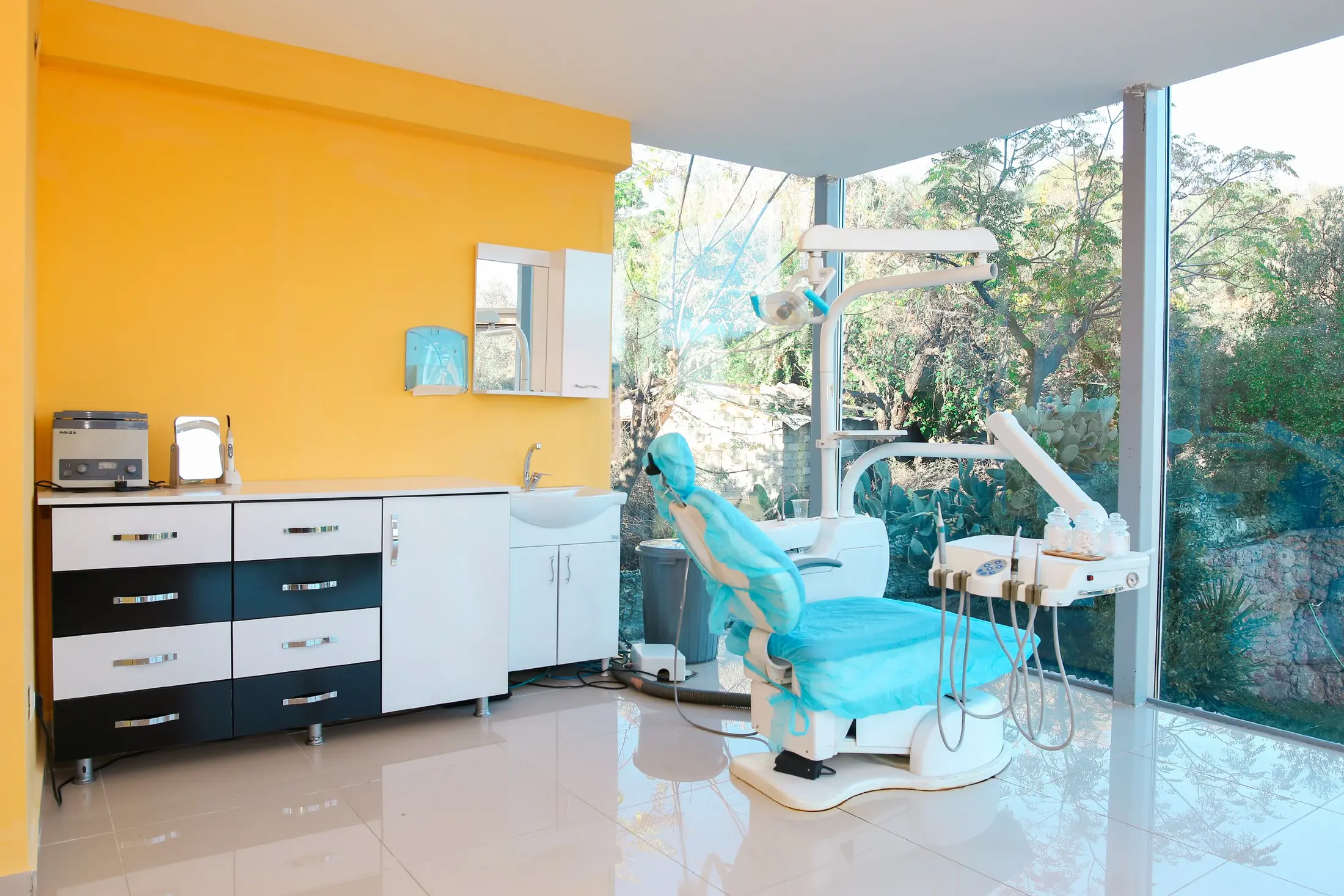 A treatment suite looking onto the hillside