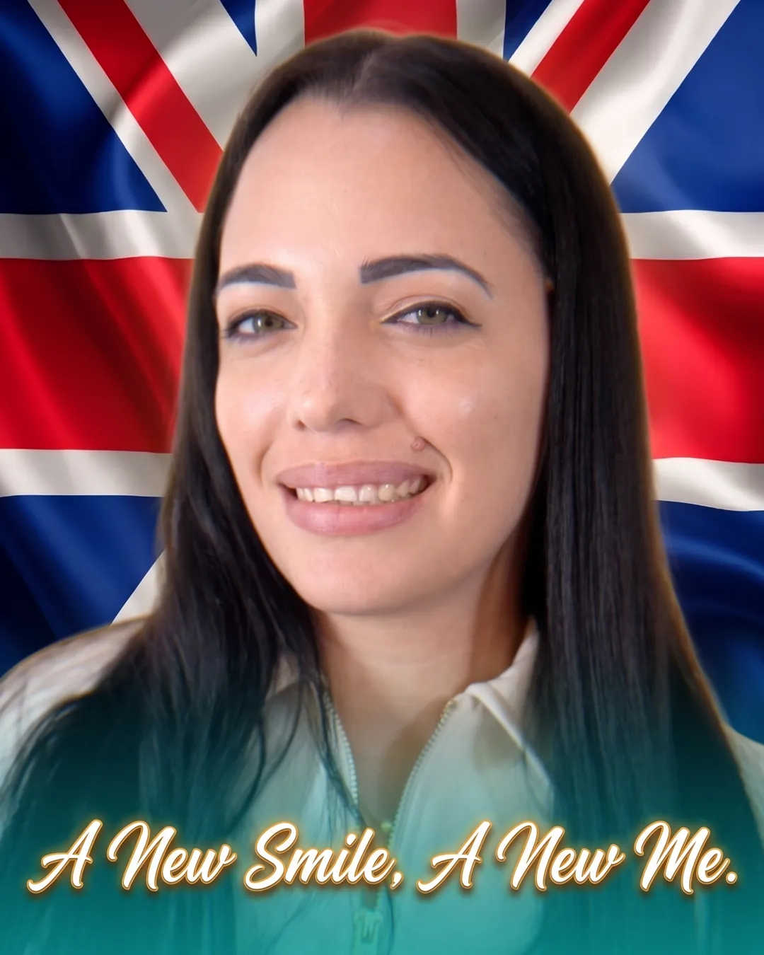 Cover frame from a patient story filmed at the clinic — “A New Smile, A New Me”